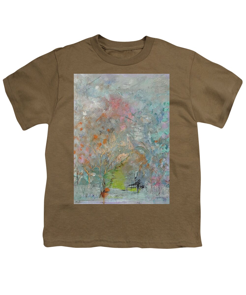 Landscape Youth T-Shirt featuring the painting Abstract Landscape with Fence by Lisa Kaiser