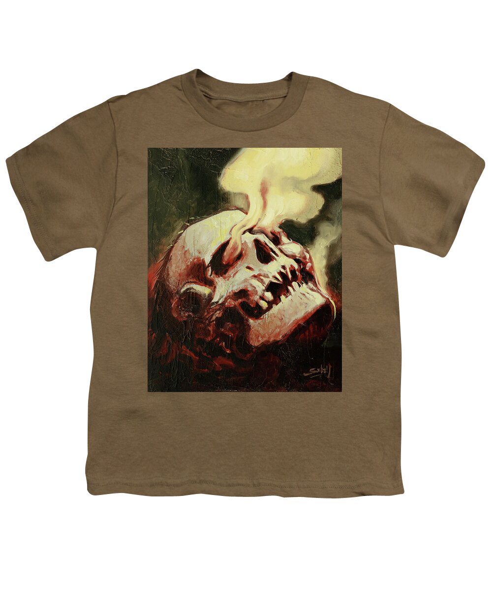 Skull Youth T-Shirt featuring the painting Smoking Skull by Sv Bell