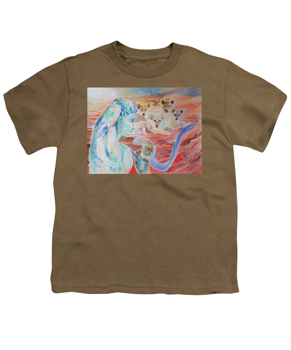 Classical Greek Sculpture Youth T-Shirt featuring the painting Amore and Psyche by Enrico Garff