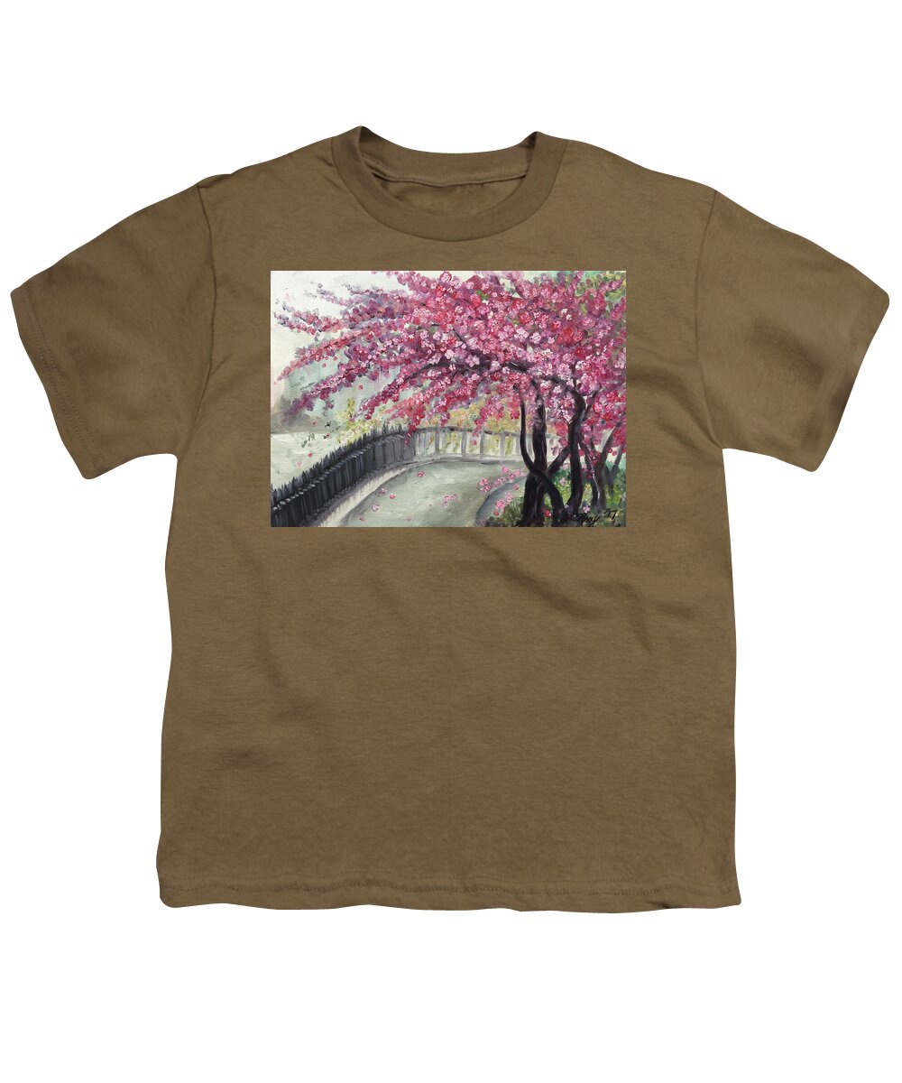 Paris Youth T-Shirt featuring the painting April in Paris Cherry Blossoms by Roxy Rich