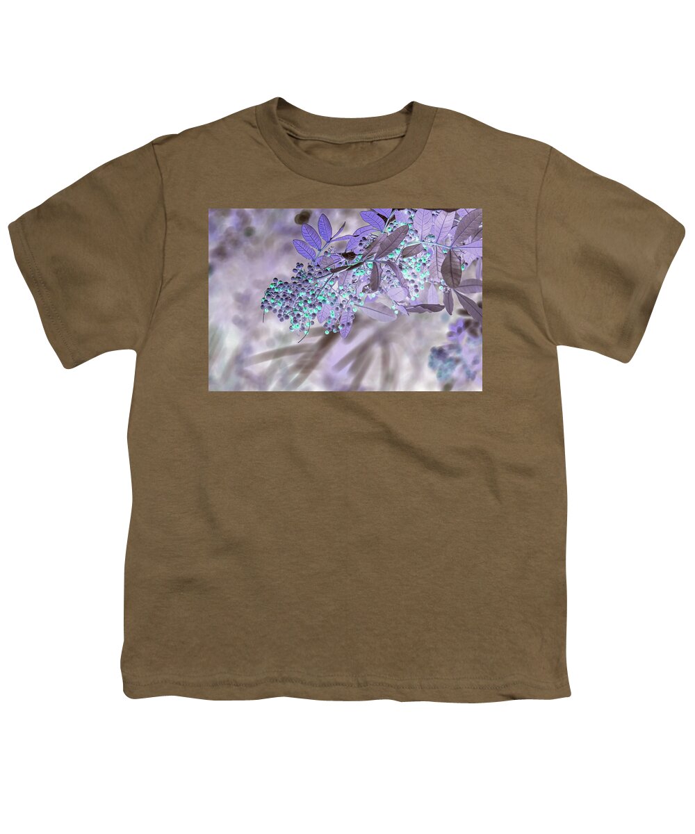 Tree Youth T-Shirt featuring the photograph Aqua Berries on Purple by Missy Joy