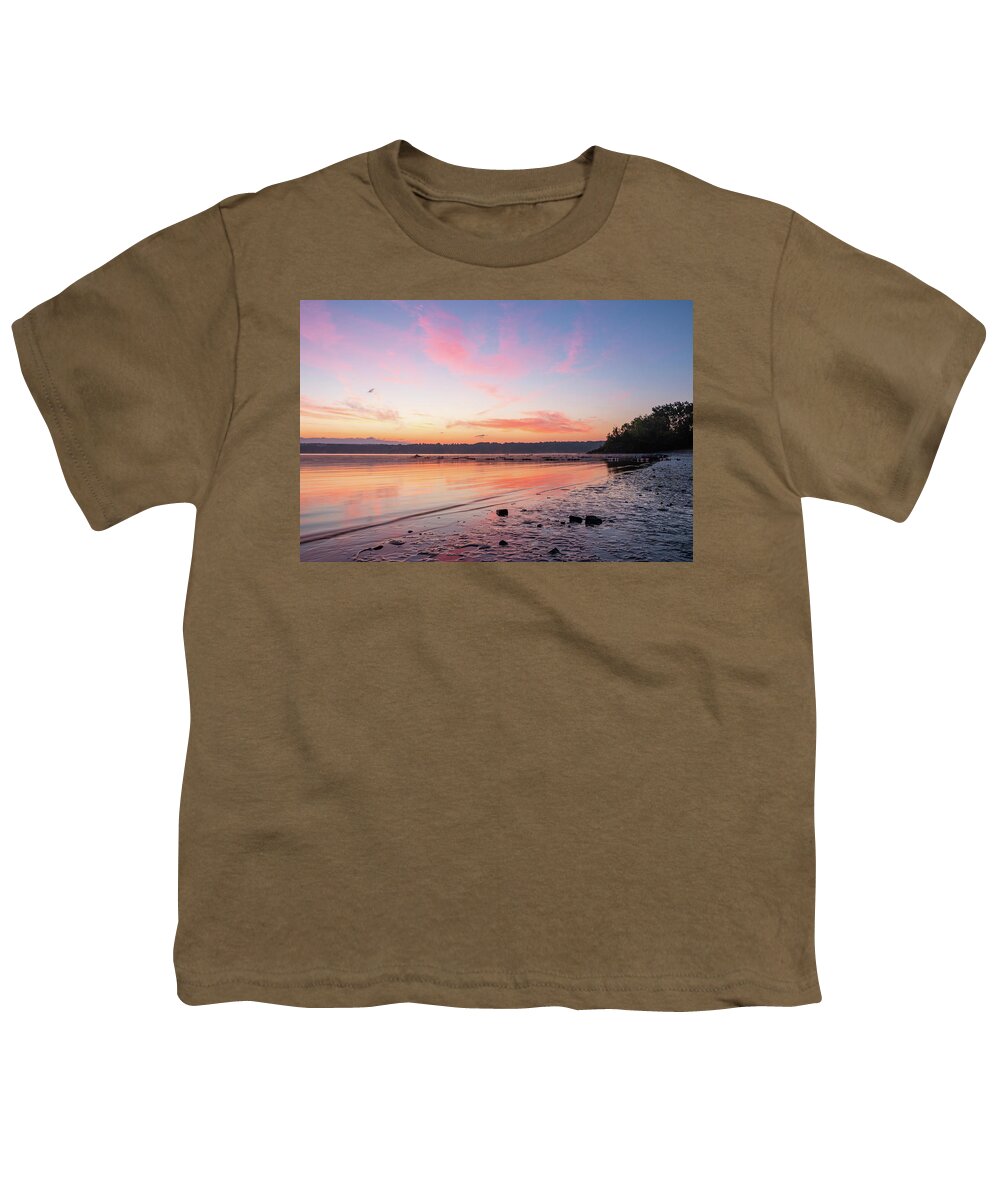Hudson River Youth T-Shirt featuring the photograph August Dawn at Kingston Point Beach by Jeff Severson