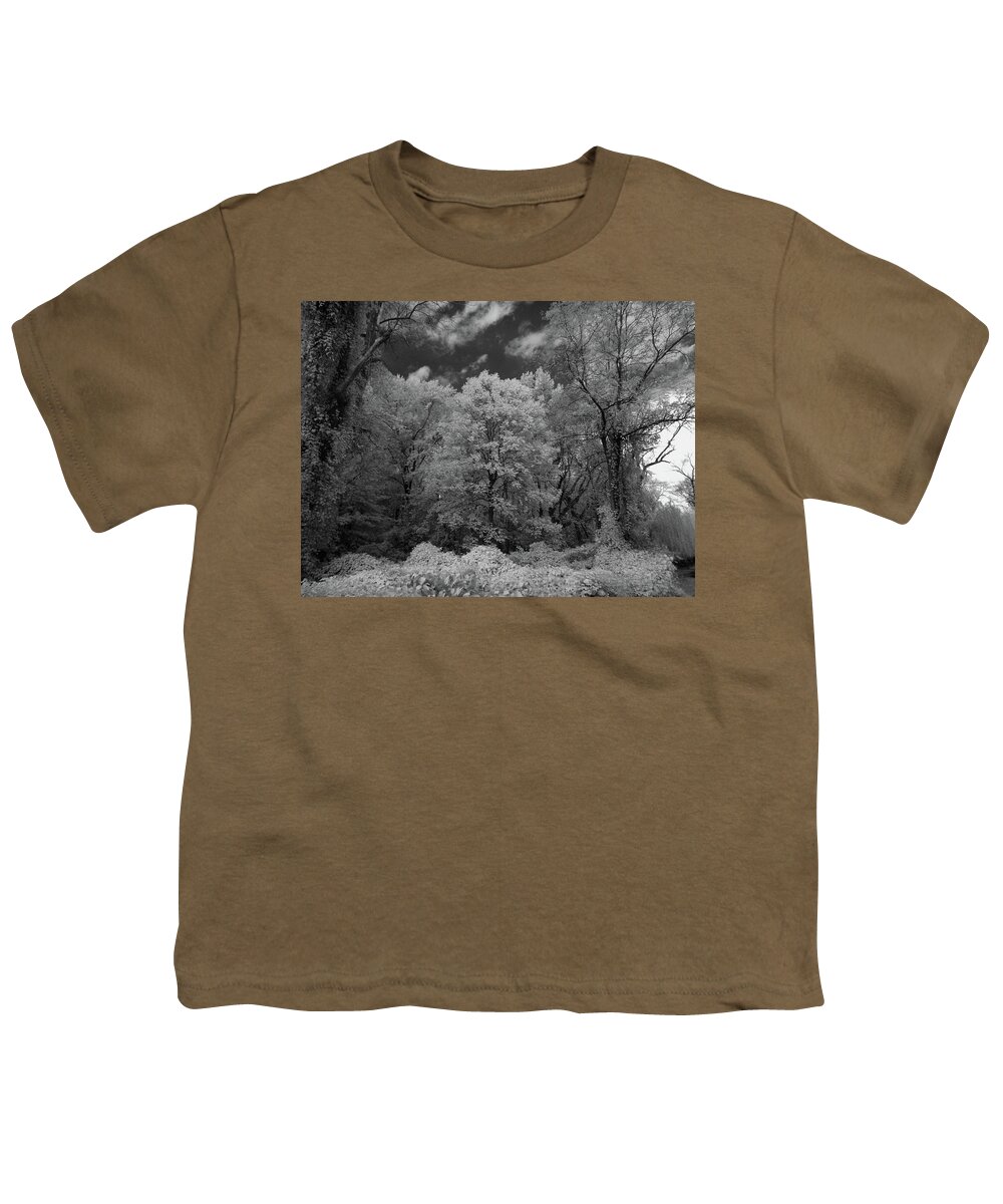 Infrared Youth T-Shirt featuring the photograph Autumn trees in black and white by Alan Goldberg