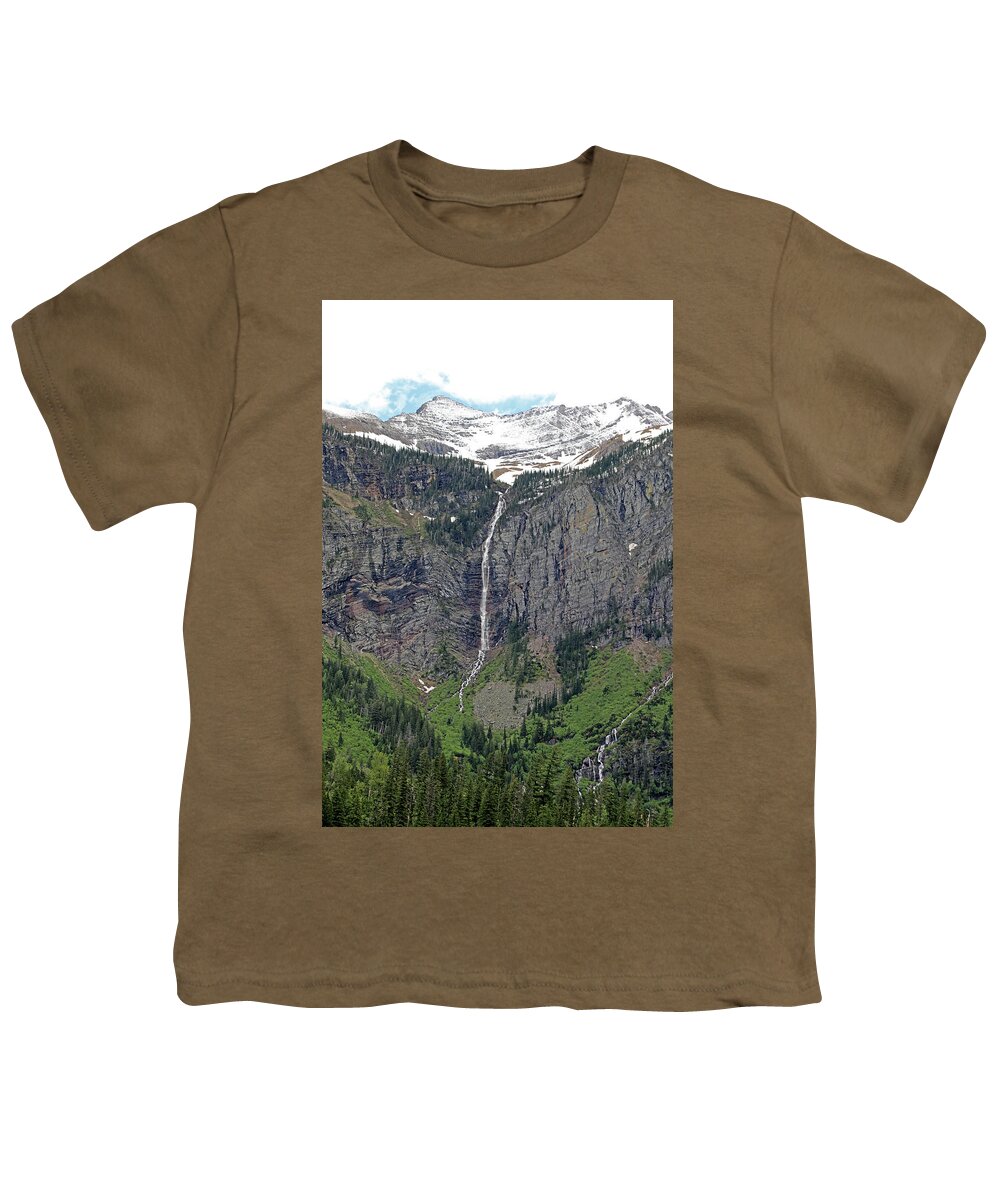 Avalanche Falls Youth T-Shirt featuring the photograph Avalanche Falls - Glacier National Park by Richard Krebs