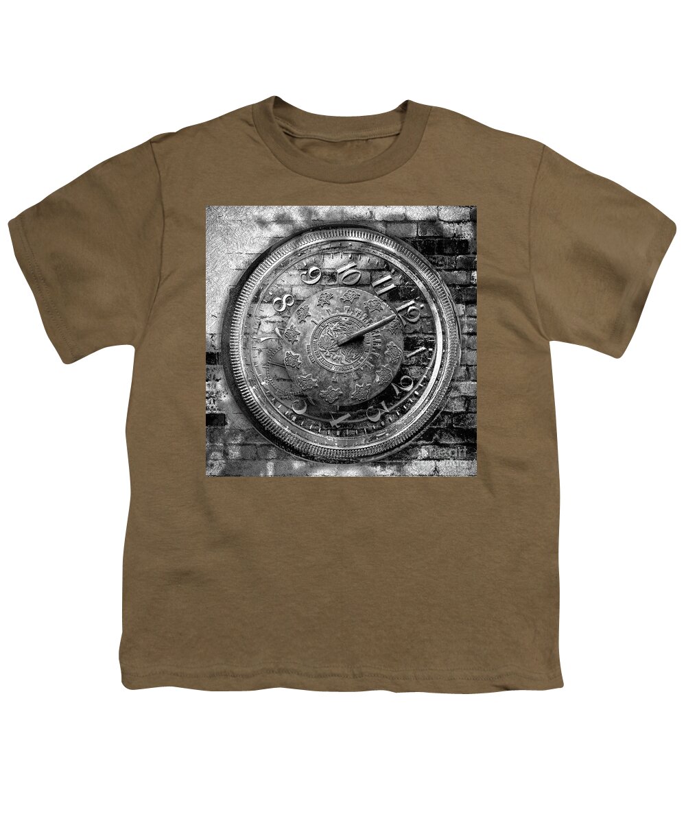 Digital Youth T-Shirt featuring the digital art Backyard Sundial - Black And White by Anthony Ellis