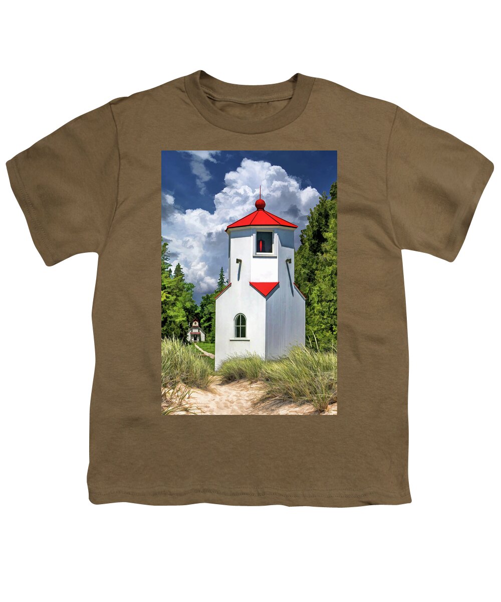 Door County Youth T-Shirt featuring the painting Baileys Harbor Range Lights by Christopher Arndt