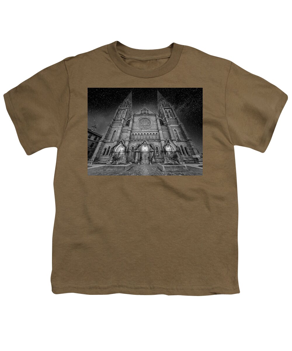 Detroit Youth T-Shirt featuring the photograph Basilica of Ste. Anne de Detroit IMG_7462 BW by Michael Thomas