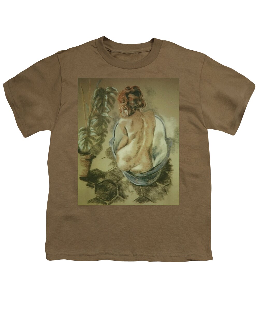 Nude Youth T-Shirt featuring the pastel Bath Time by Barbara Keith