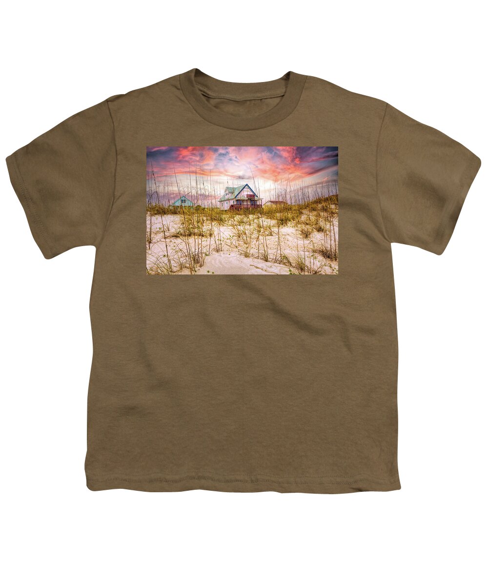 Clouds Youth T-Shirt featuring the photograph Beach Cottage on the Sand Dunes by Debra and Dave Vanderlaan