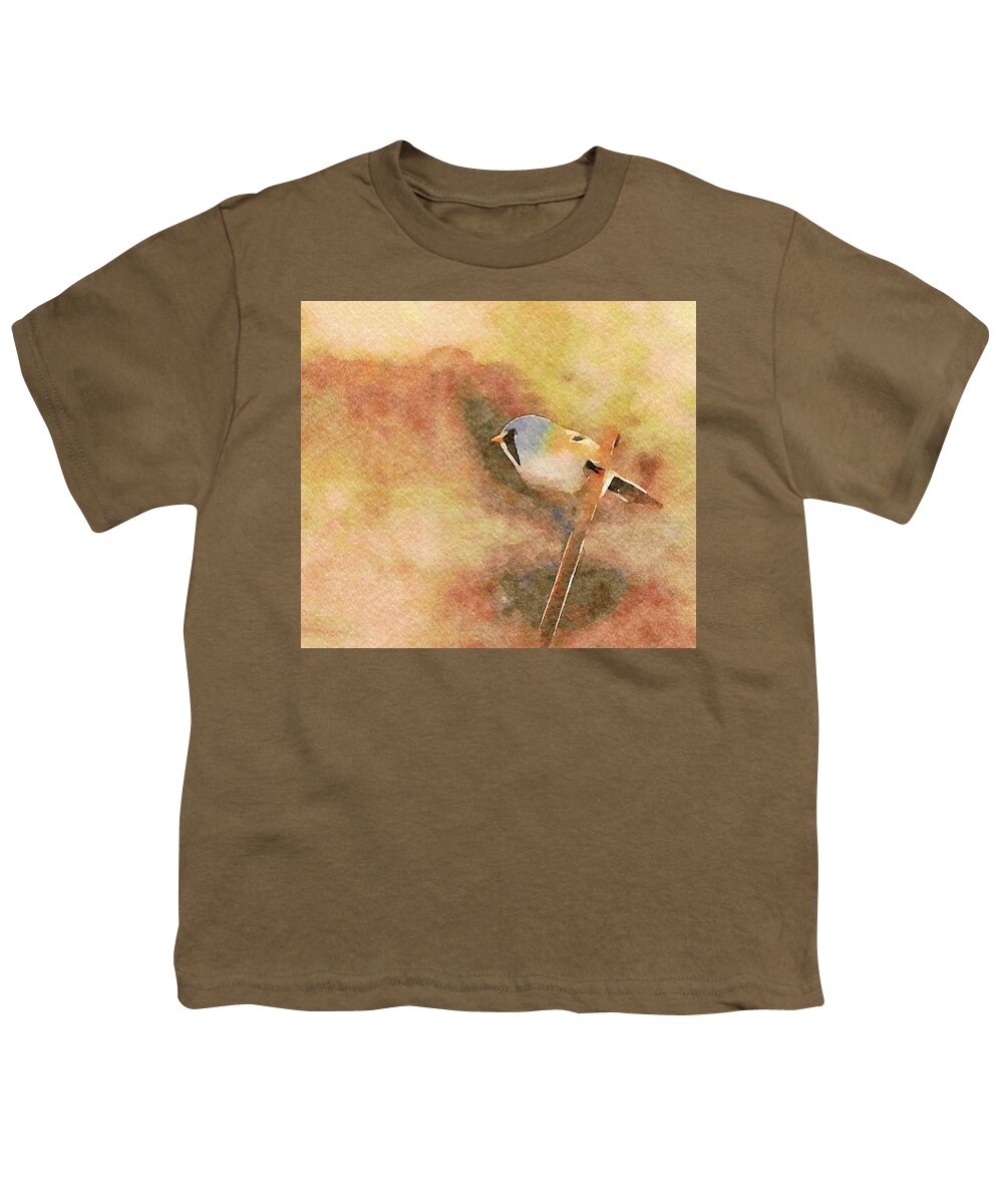 Bearded Reedling In Watercolor Youth T-Shirt featuring the painting Bearded Reedling in Watercolor by Susan Maxwell Schmidt