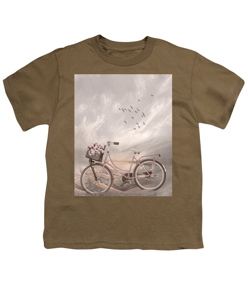 Bike Youth T-Shirt featuring the photograph Bicycle at the Lake Beachhouse II by Debra and Dave Vanderlaan
