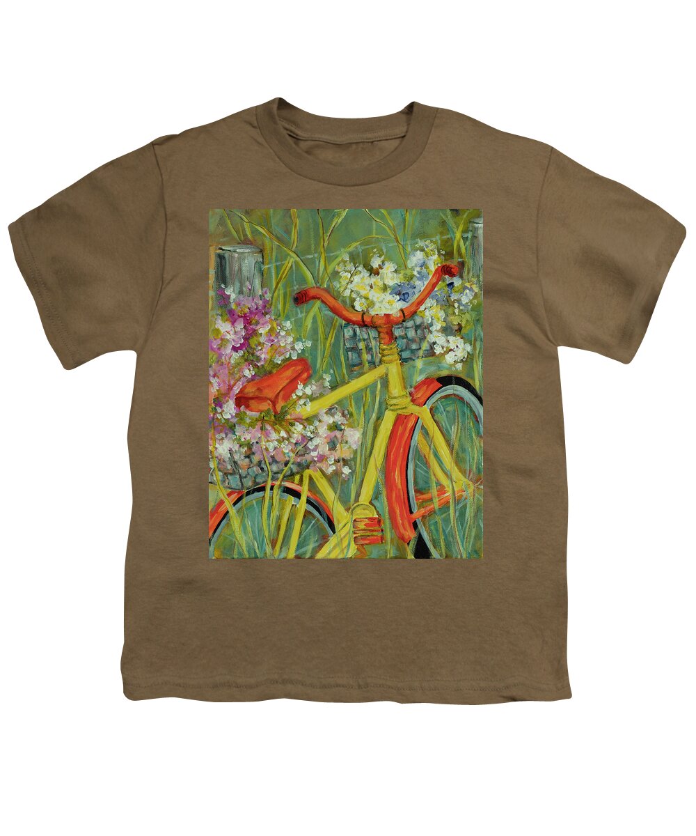Bicycle Youth T-Shirt featuring the painting Bicycle with Flower Basket s #4 by Wendy Provins