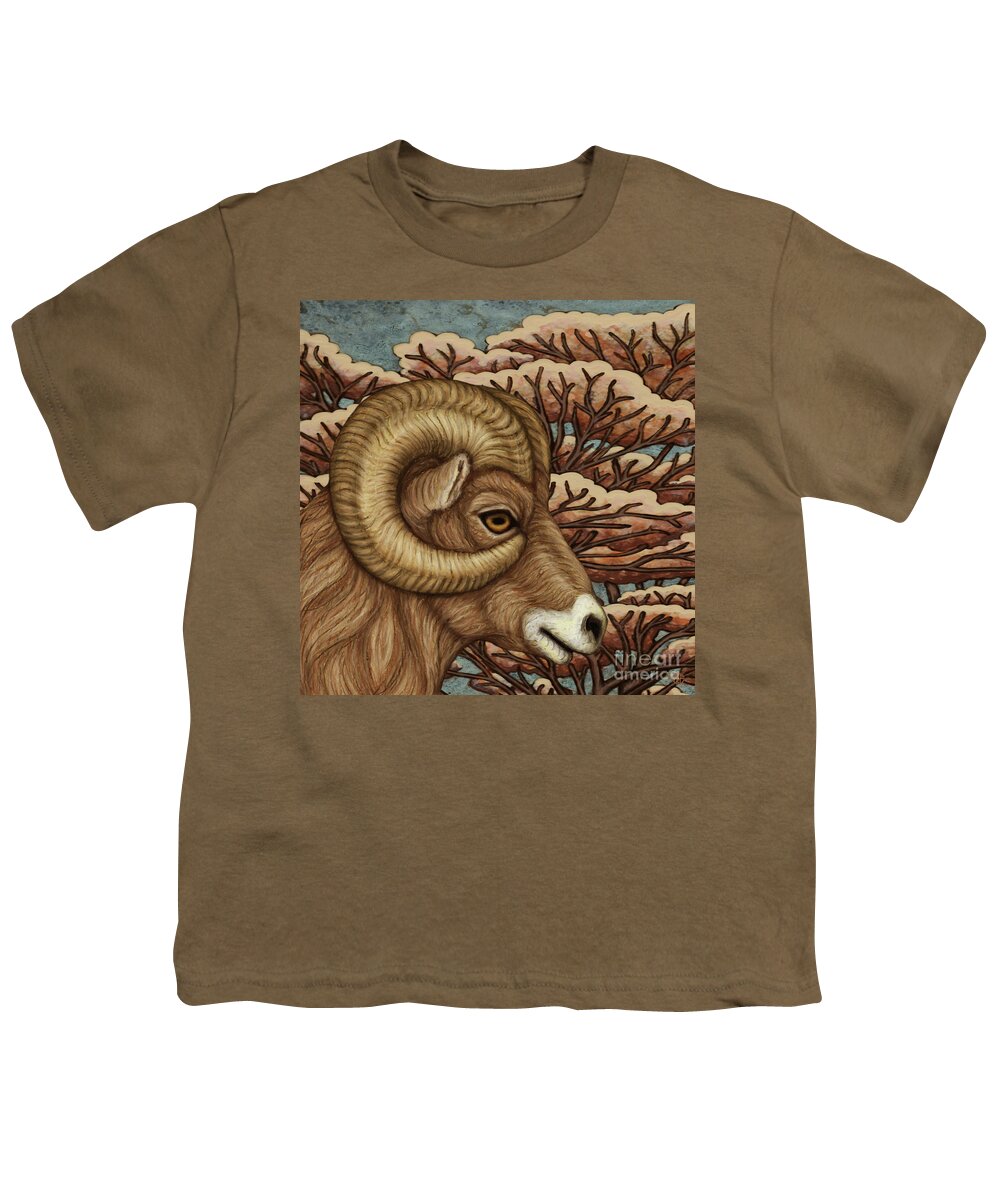 Ram Youth T-Shirt featuring the painting Bighorn Grandeur by Amy E Fraser