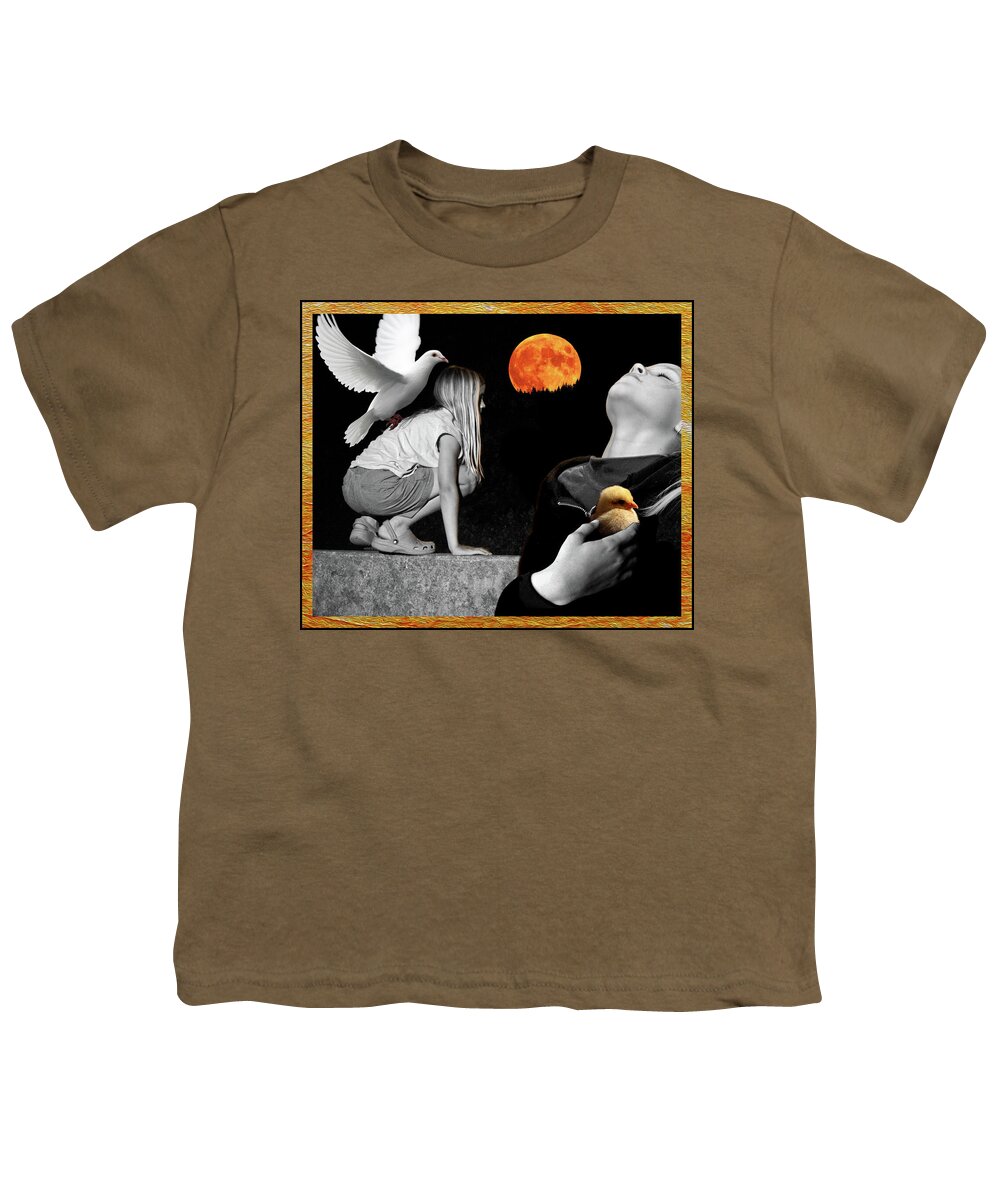 Harvest Moon Youth T-Shirt featuring the mixed media Bird Moon by Lorena Cassady