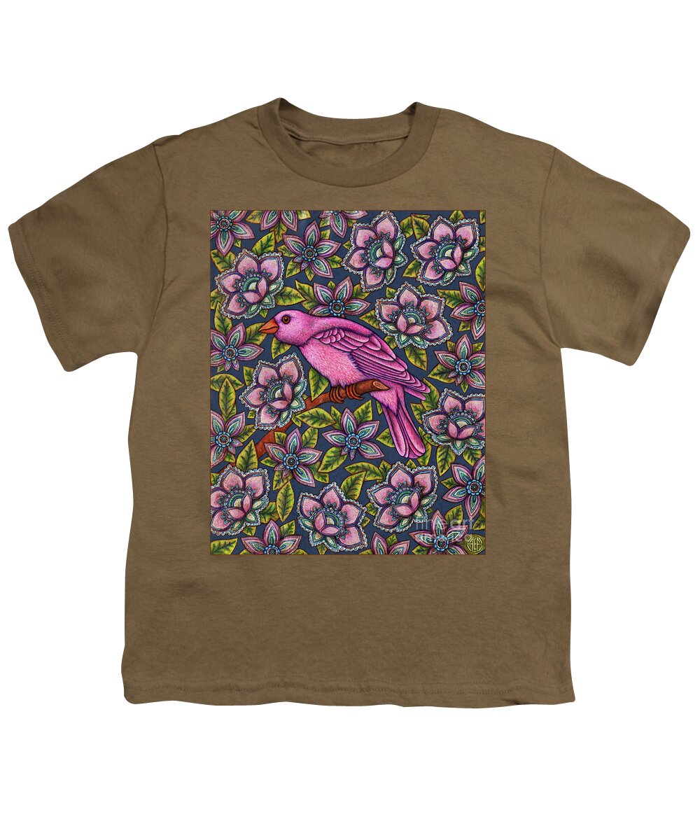 Bird Youth T-Shirt featuring the painting Blue Floral Bird Tapestry by Amy E Fraser