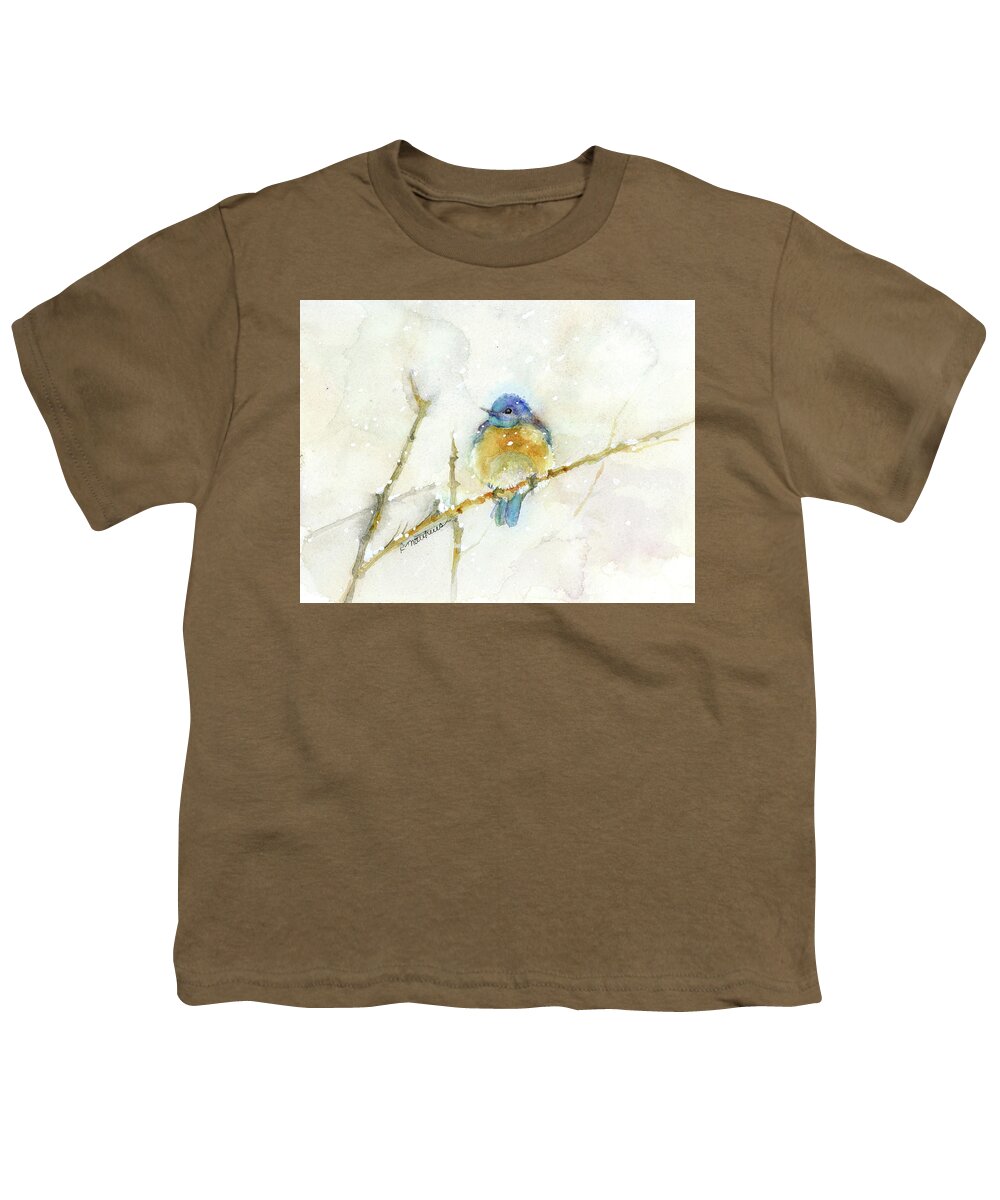 Bluebird Youth T-Shirt featuring the painting Bluebird in snow by Rebecca Matthews