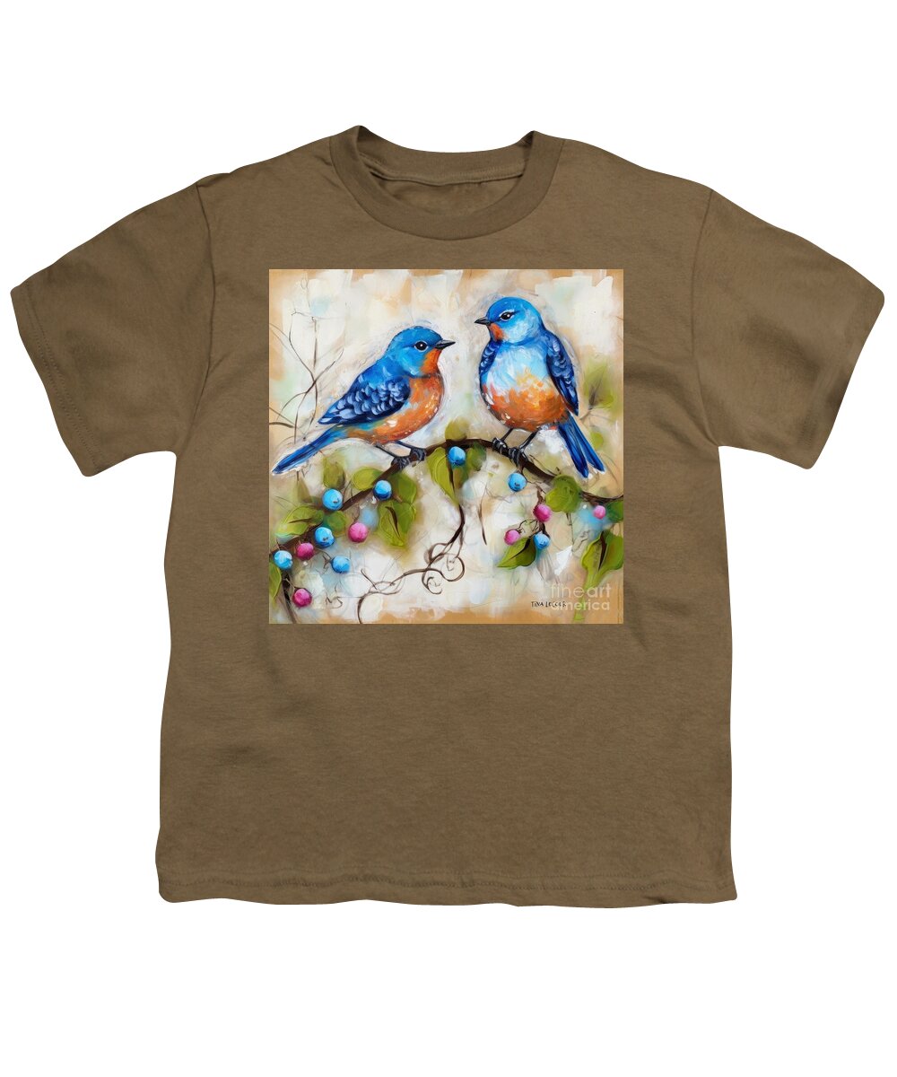 Bluebirds Youth T-Shirt featuring the painting Bluebirds And Berries by Tina LeCour