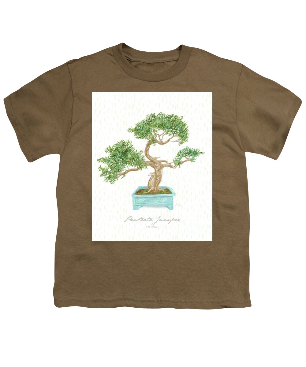 Bonsai Youth T-Shirt featuring the mixed media Bonsai Trees - Prostrata Juniper by Shari Warren