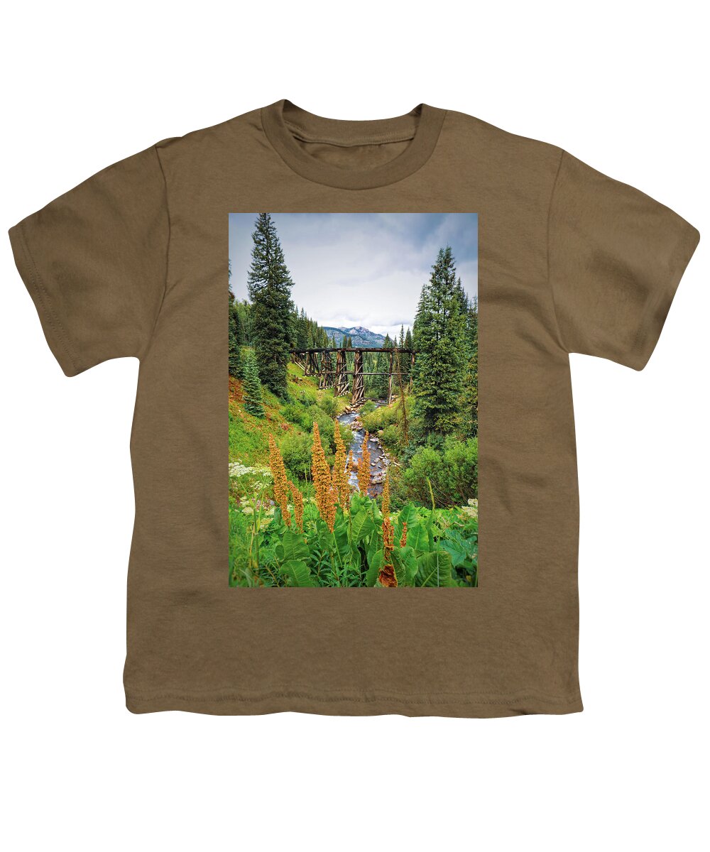 Mountain Youth T-Shirt featuring the photograph Bridge down a Backroad by Go and Flow Photos