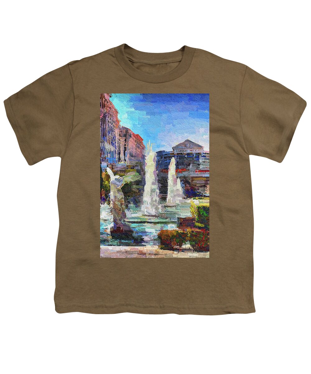 Caesars Palace Fountains Youth T-Shirt featuring the photograph Caesars Palace Fountains, Las Vegas by Tatiana Travelways