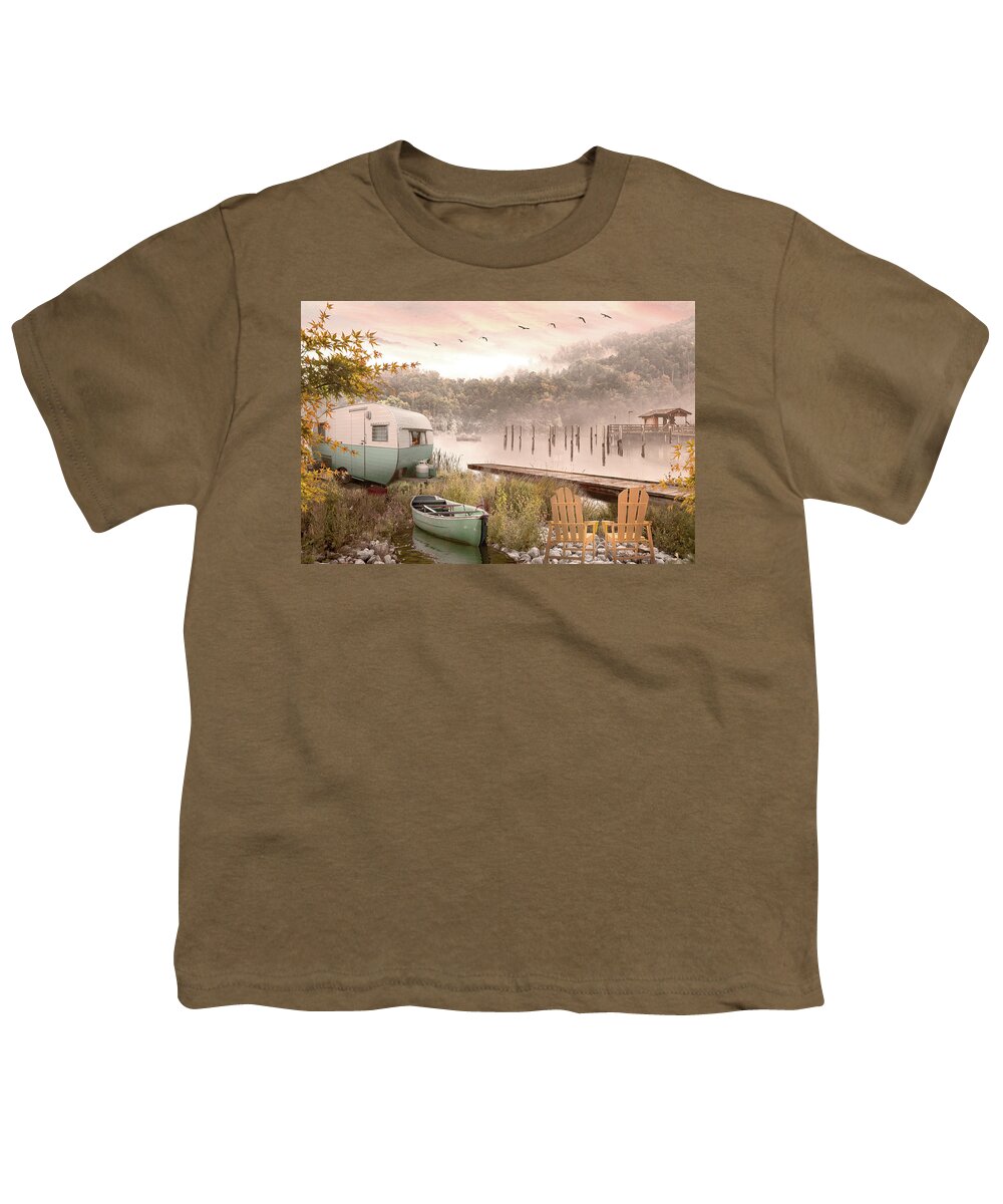 Camper Youth T-Shirt featuring the photograph Camping at the Cottage Lake by Debra and Dave Vanderlaan