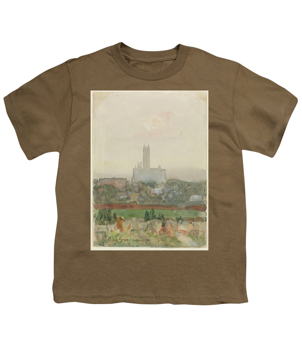 Canterbury Cathedral 1889 Childe Hassam Sketch Youth T-Shirt featuring the painting Canterbury Cathedral 1889 Childe Hassam by MotionAge Designs