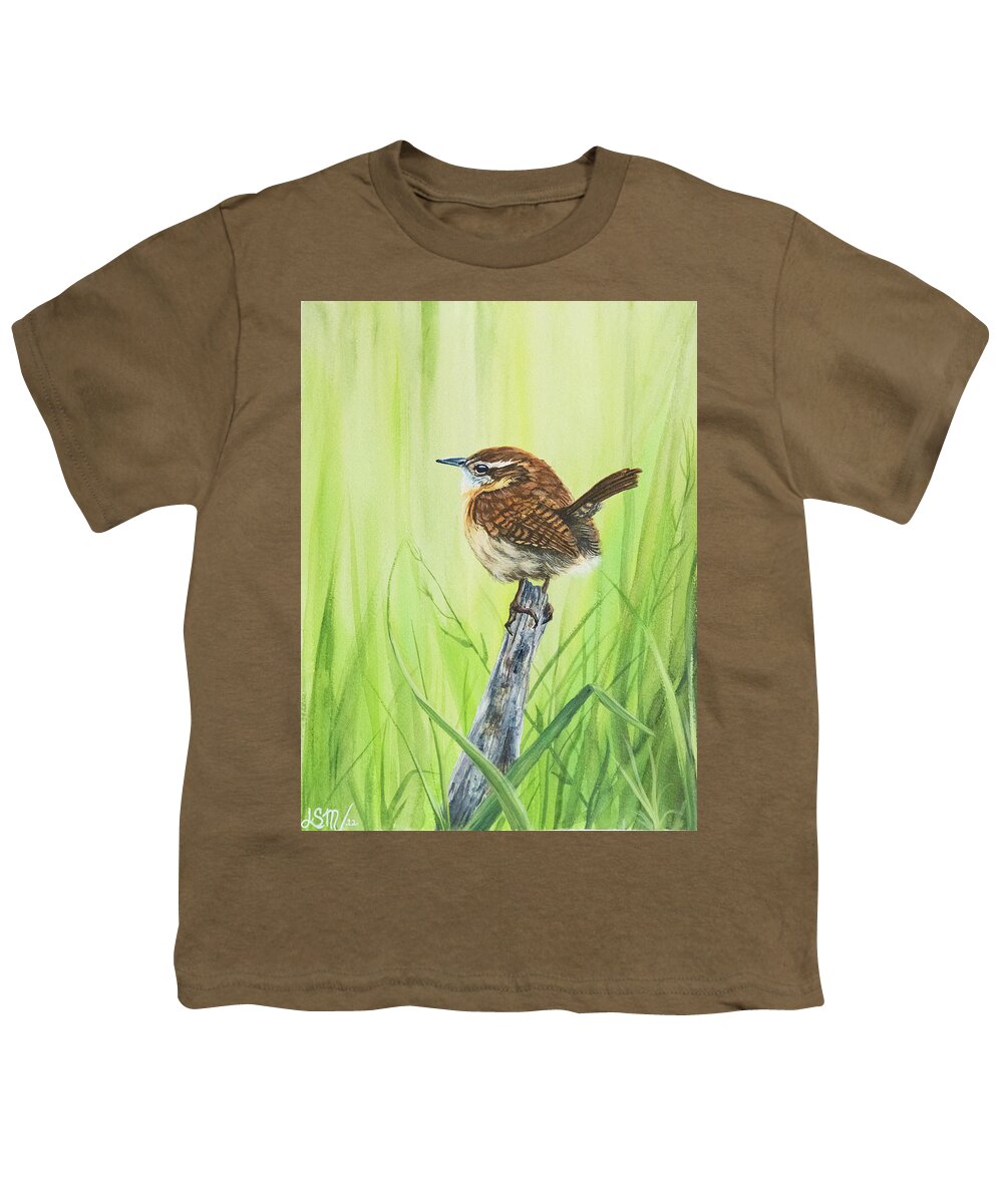 Nature Youth T-Shirt featuring the painting Carolina Wren by Linda Shannon Morgan