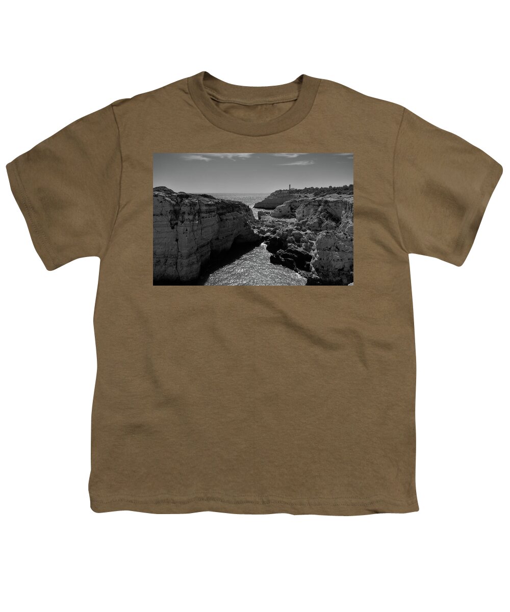 Algarve Youth T-Shirt featuring the photograph Carvoeiro lighthouse and cliffs by Angelo DeVal