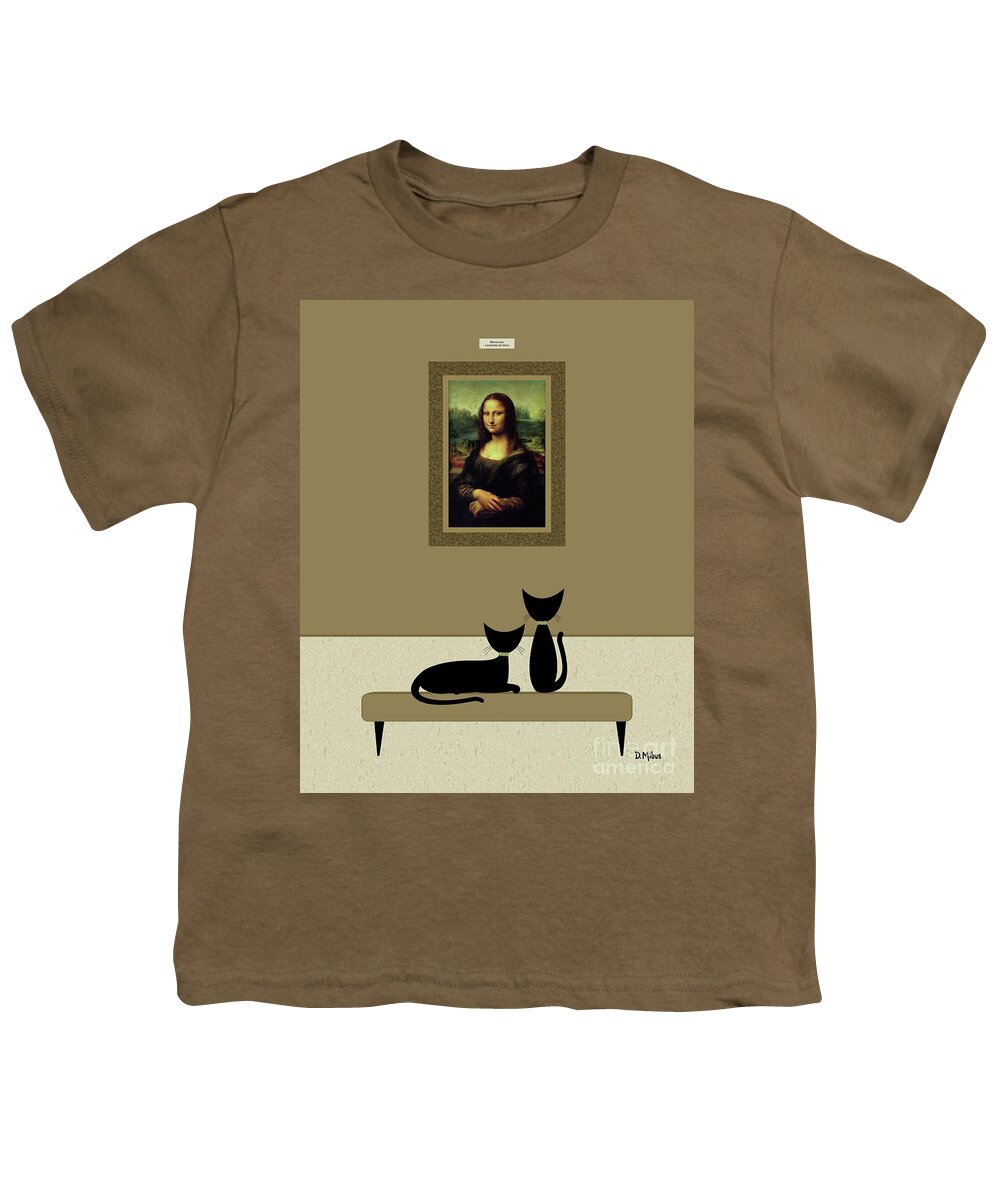 Cats Visit Art Museum Youth T-Shirt featuring the digital art Cats Admire the Mona Lisa by Donna Mibus