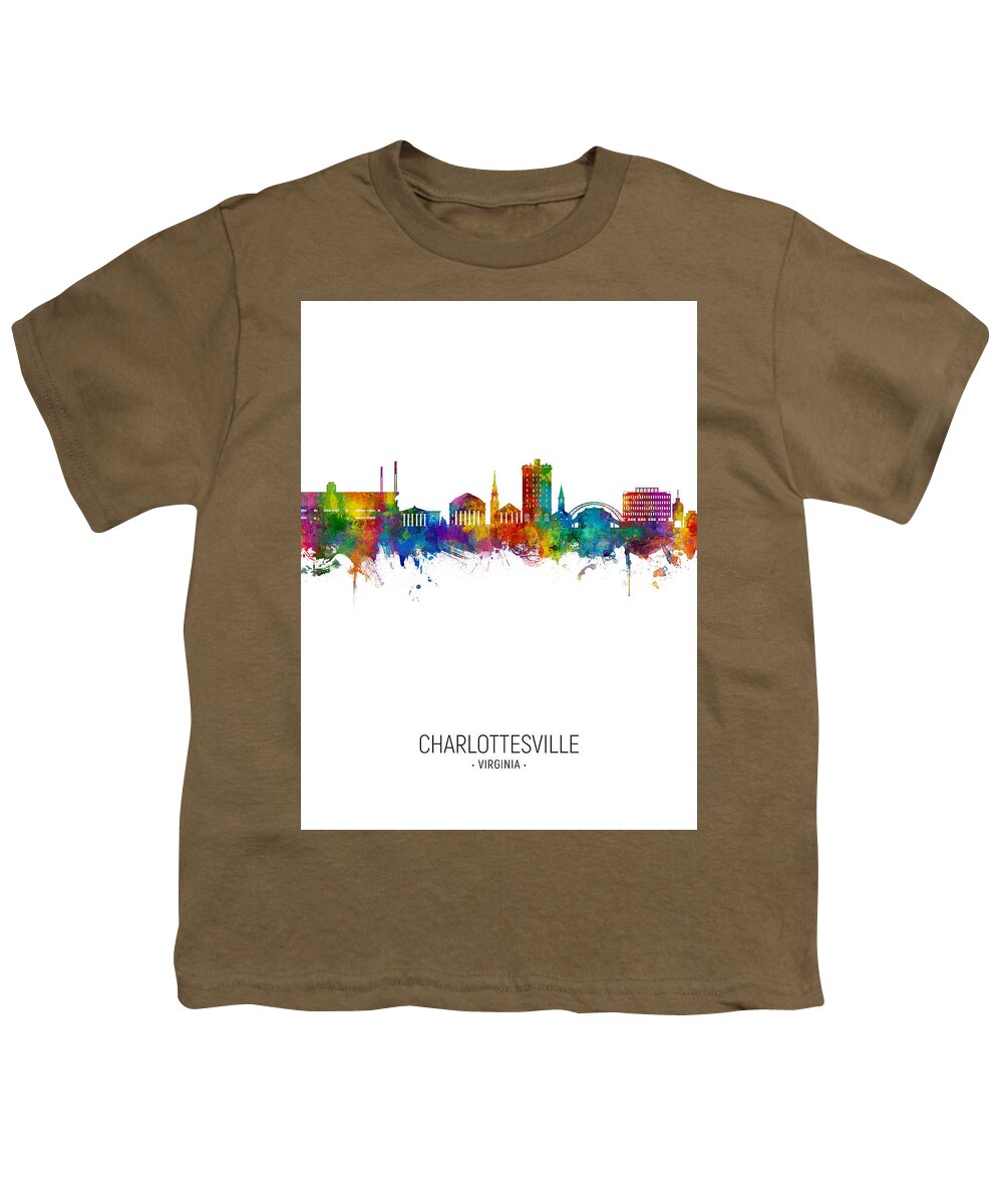 Charlottesville Youth T-Shirt featuring the digital art Charlottesville Virginia Skyline #67 by Michael Tompsett