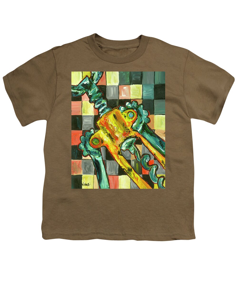 Wine Youth T-Shirt featuring the painting Checkered Corkscrew by Britt Miller