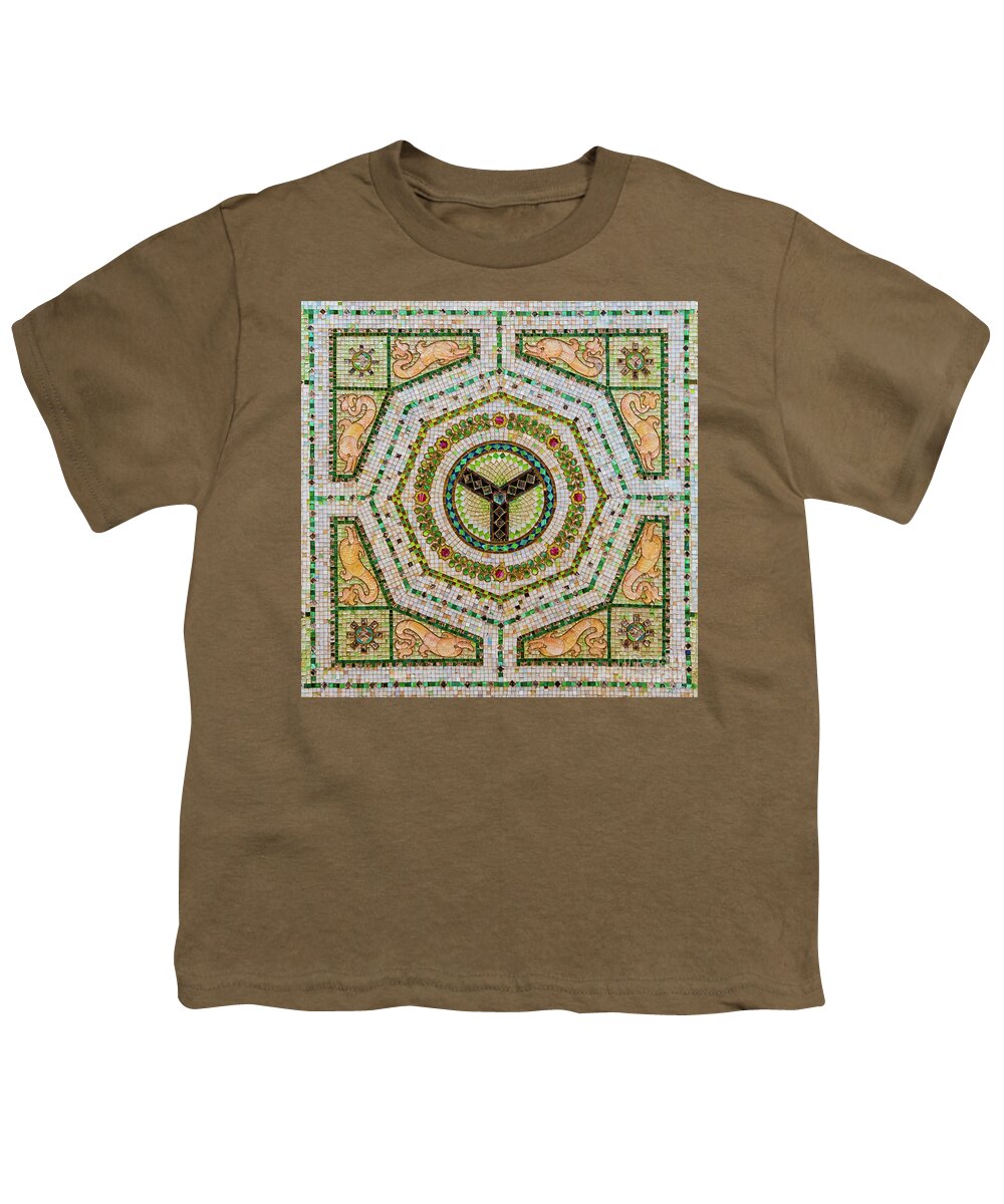 Art Youth T-Shirt featuring the photograph Chicago Cultural Center Ceiling with Y Symbol in Mosaic by David Levin