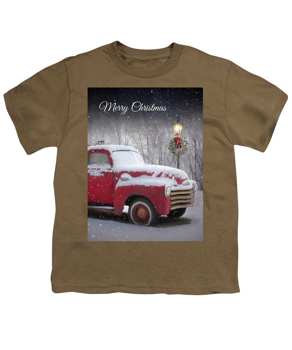 Christmas Youth T-Shirt featuring the mixed media Christmas Chevy by Lori Deiter