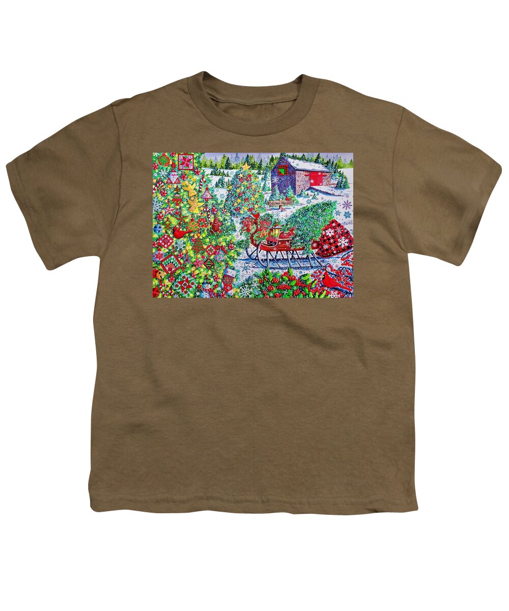 Christmas Youth T-Shirt featuring the painting Christmas Tree Farm 2022 by Diane Phalen