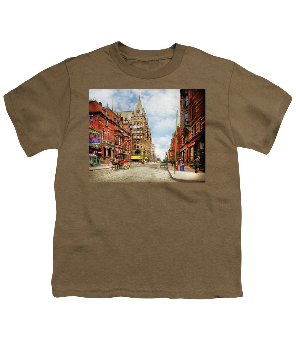 Cincinnati Youth T-Shirt featuring the photograph City - Cincinnati, OH - Elm Street 1900 by Mike Savad