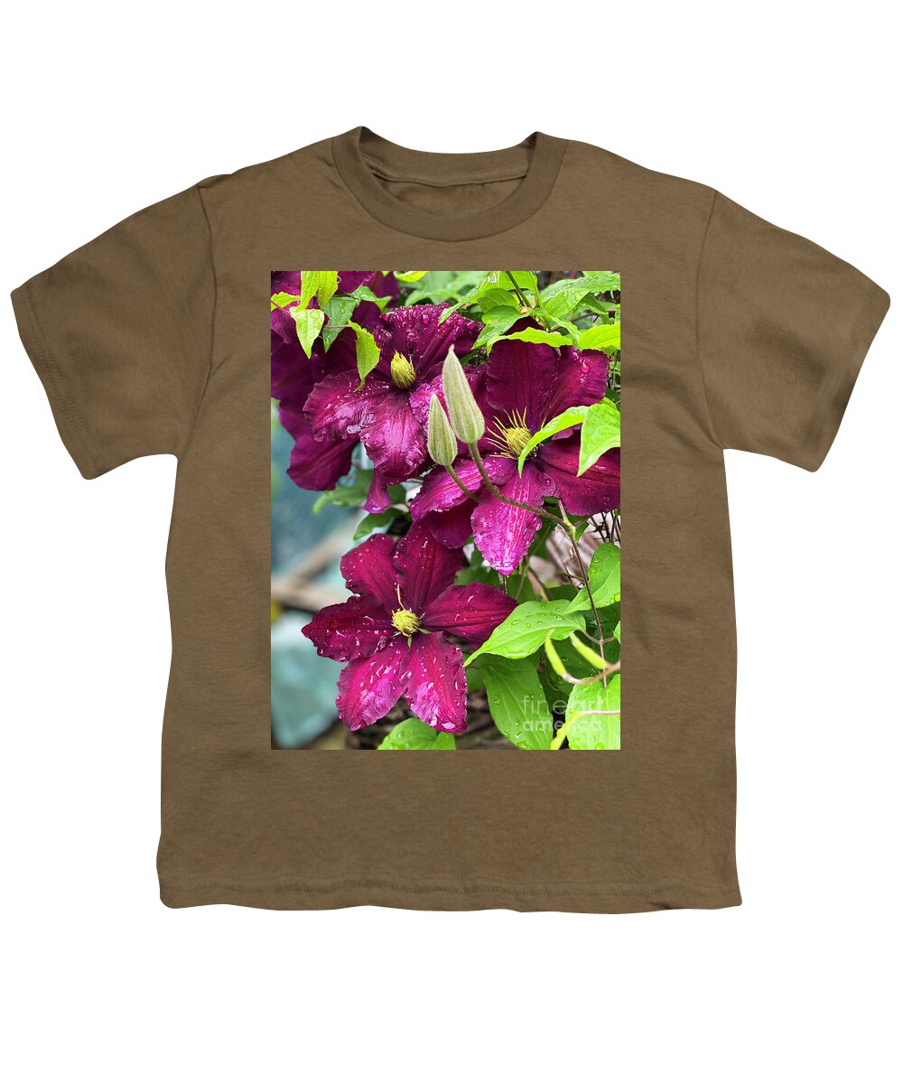 Clematis Youth T-Shirt featuring the photograph Clematis in the Rain by Jeanette French