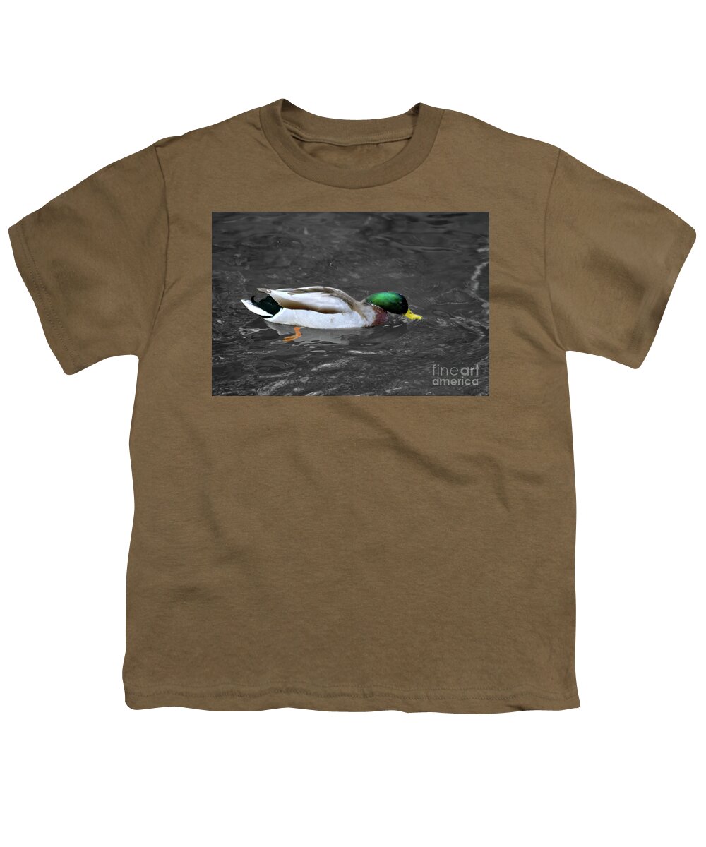 Mallard Duck Youth T-Shirt featuring the photograph Colour selective of male Mallard duck by Pics By Tony
