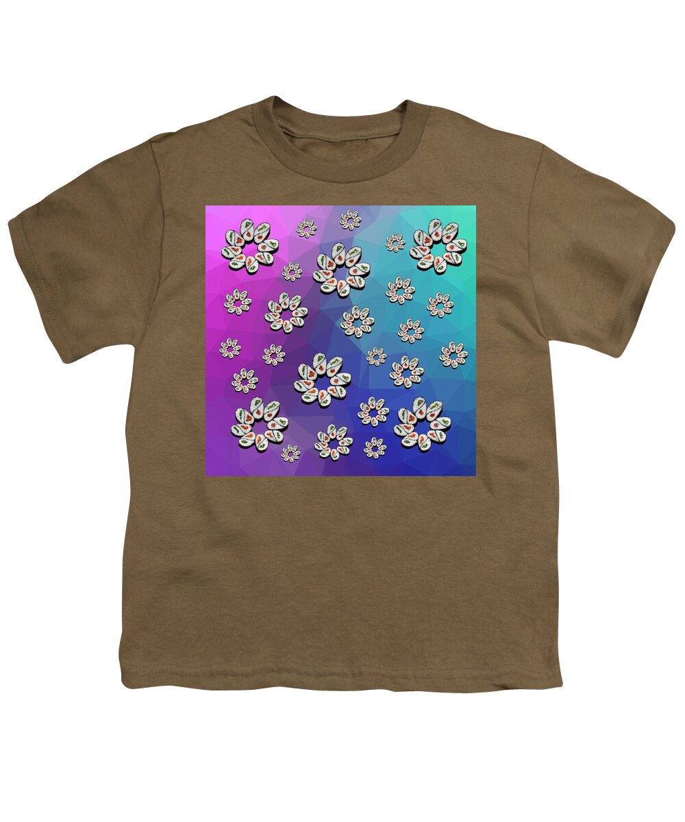 Sushi Youth T-Shirt featuring the digital art Cosmic Field of Sushi Flowers by Ali Baucom