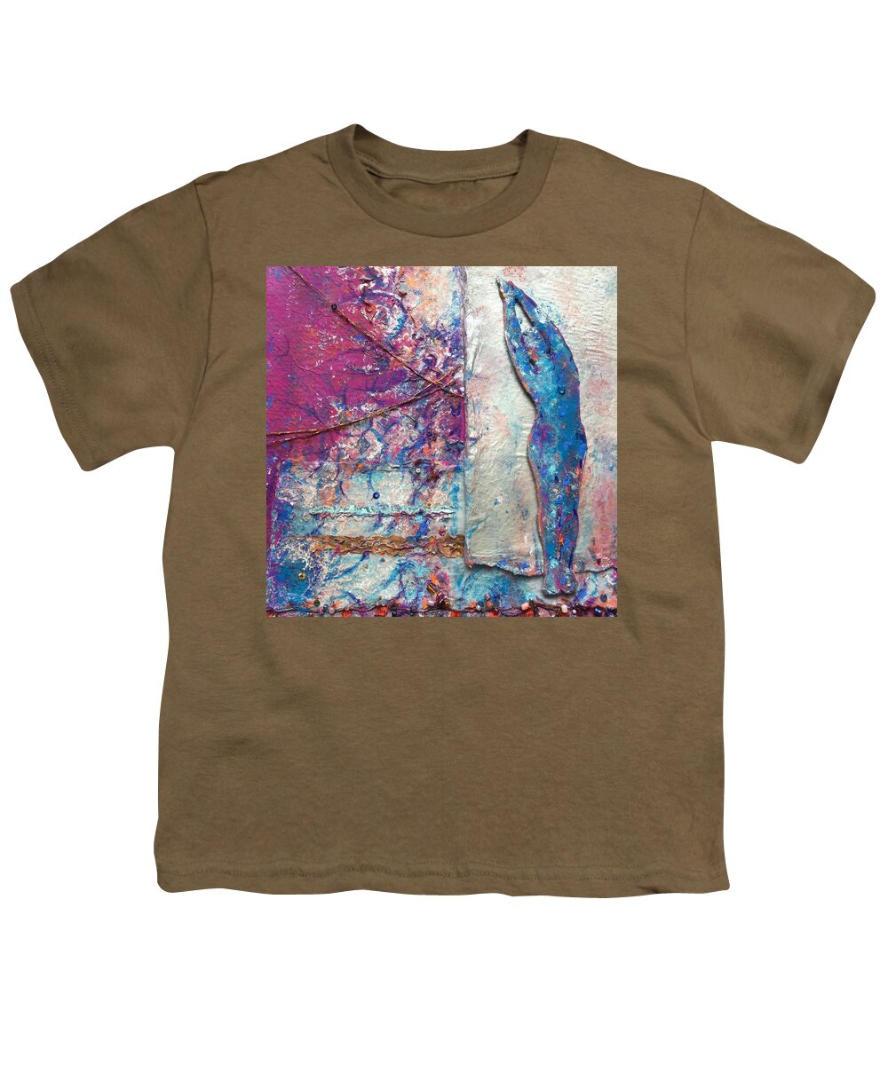 Mixed Media Youth T-Shirt featuring the mixed media Crescent Moon by Wendy West