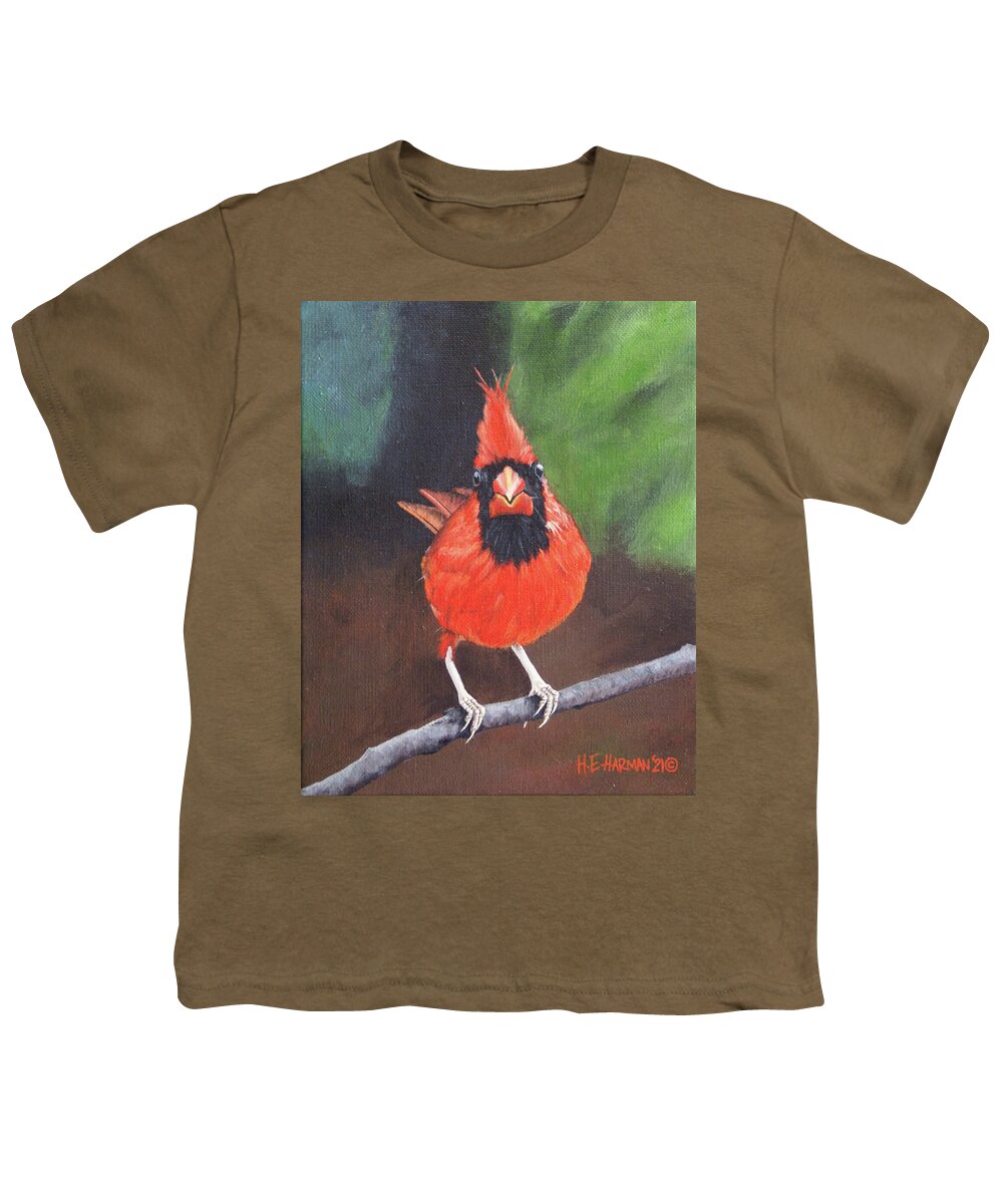 Northern Cardinal Youth T-Shirt featuring the painting Crested Messenger by Heather E Harman