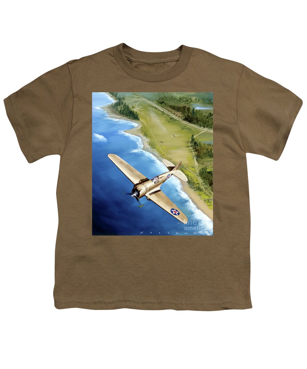 Military Aircraft Youth T-Shirt featuring the painting Curtiss P-36A Hawk by Jack Fellows