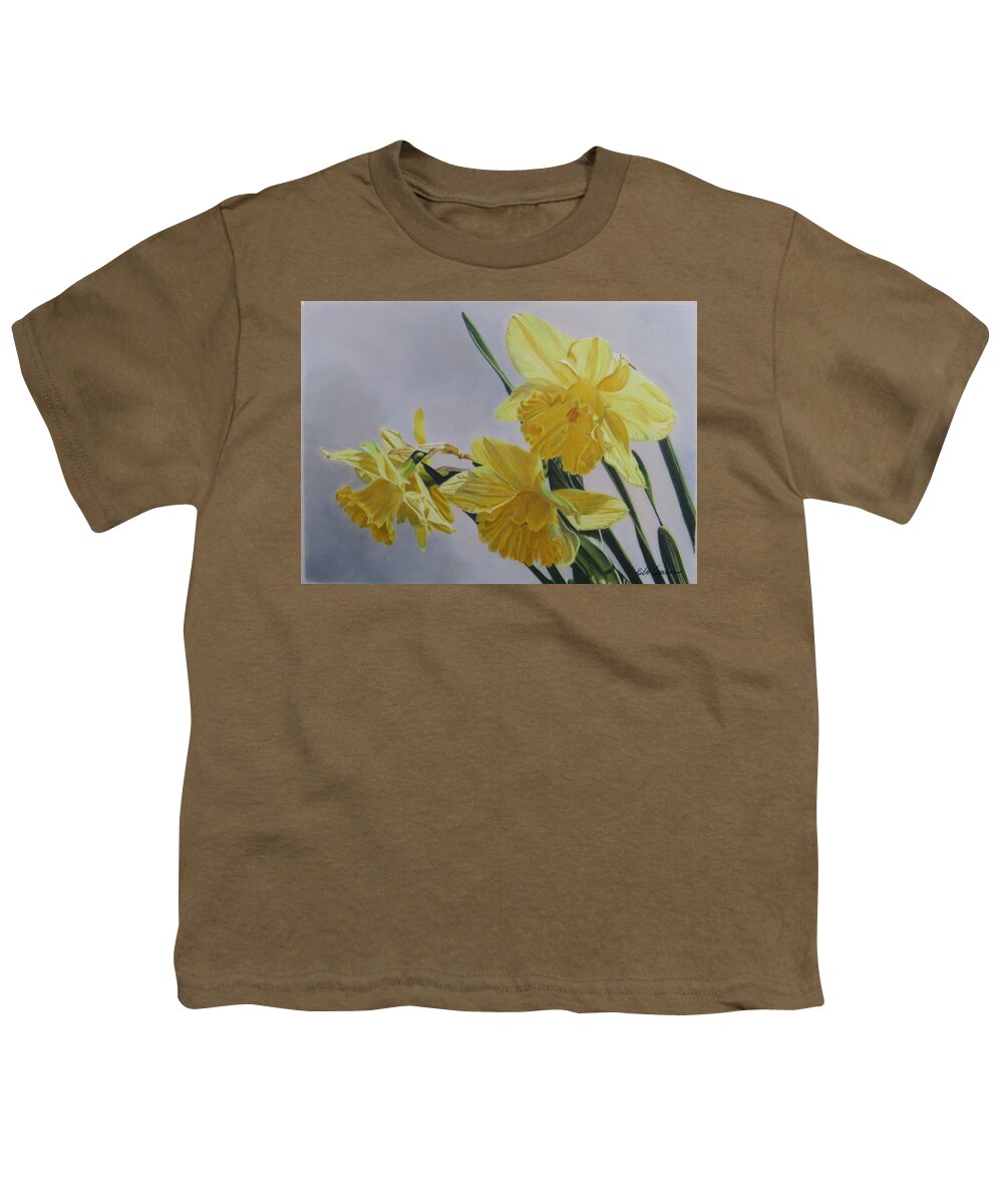 Floral Youth T-Shirt featuring the drawing Daffodils by Kelly Speros