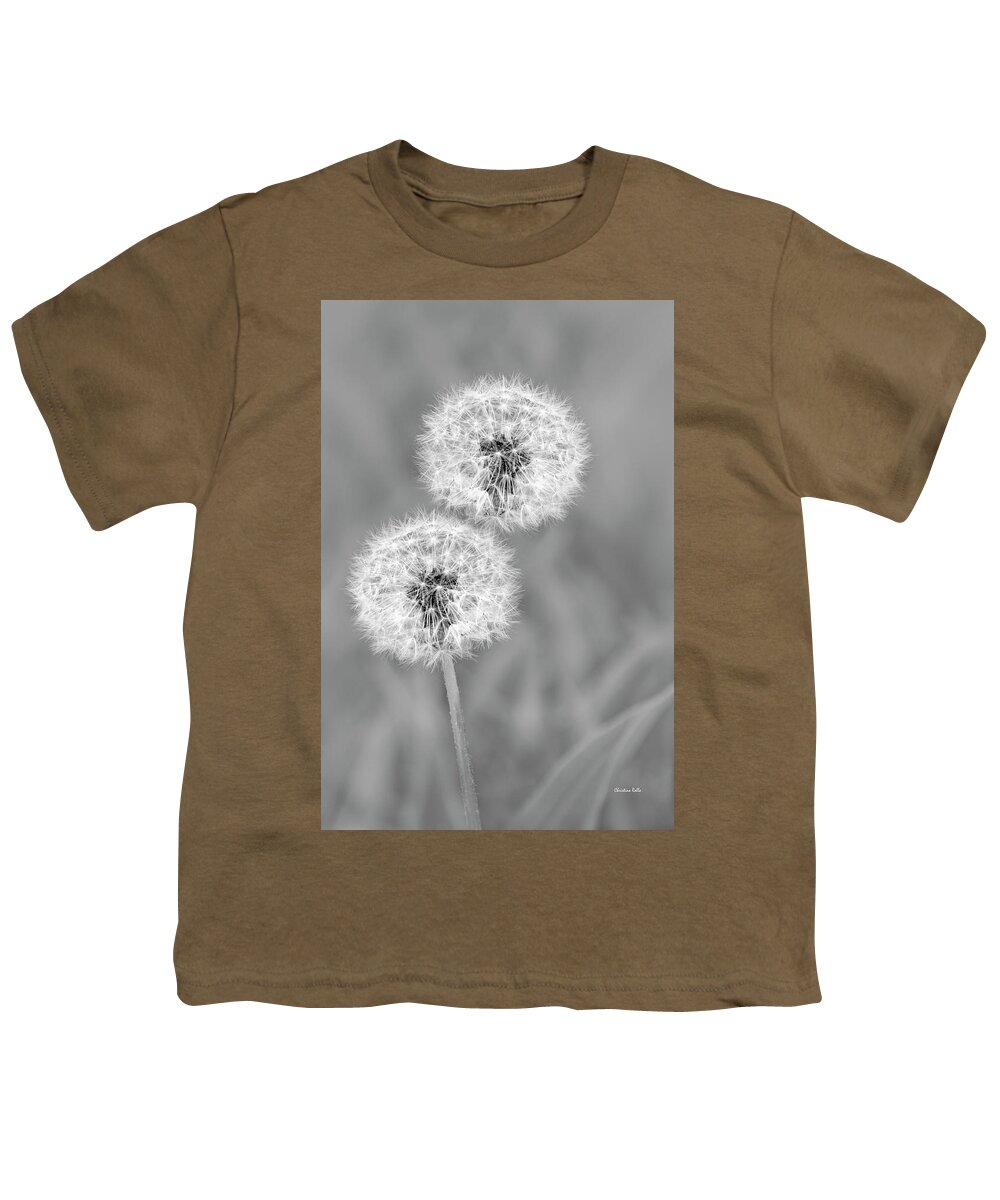 Dandelions Youth T-Shirt featuring the photograph Dandelion Puffs Black And White by Christina Rollo
