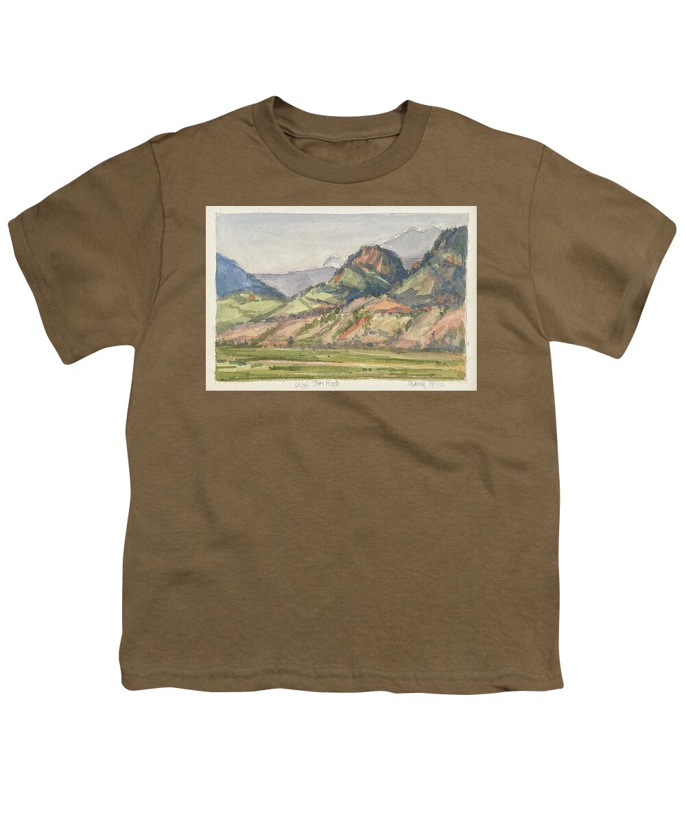 Plein Air On The Yellowstone Youth T-Shirt featuring the painting Deaf Jim Knob and Electric Paek by Les Herman