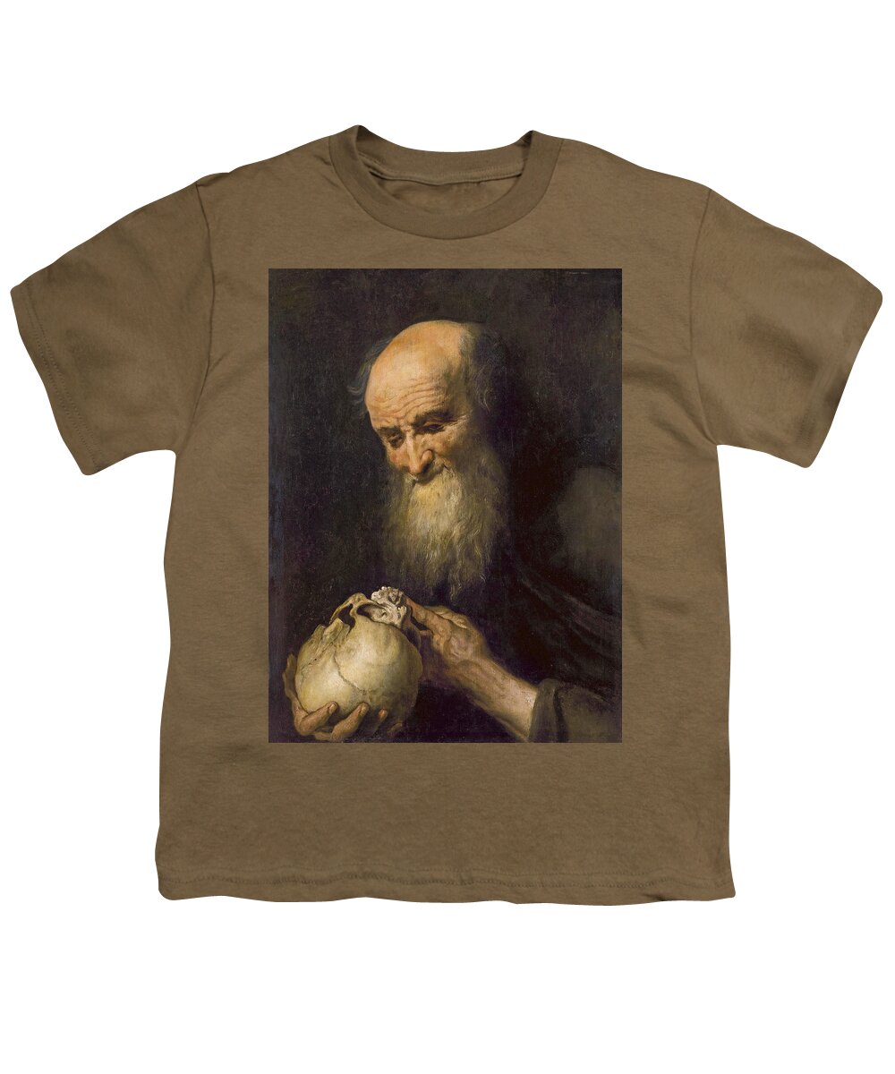 Circle Of Jan Cossiers Youth T-Shirt featuring the painting Democritus with a skull by Circle of Jan Cossiers