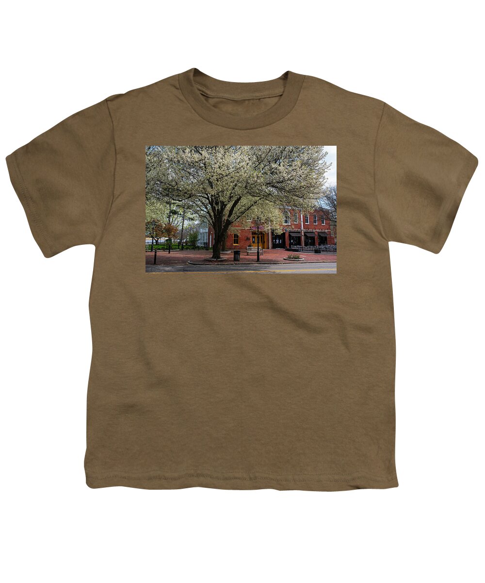 Newburyport Youth T-Shirt featuring the photograph Downtown Newburyport MA Spring Tree Merrimack River by Toby McGuire