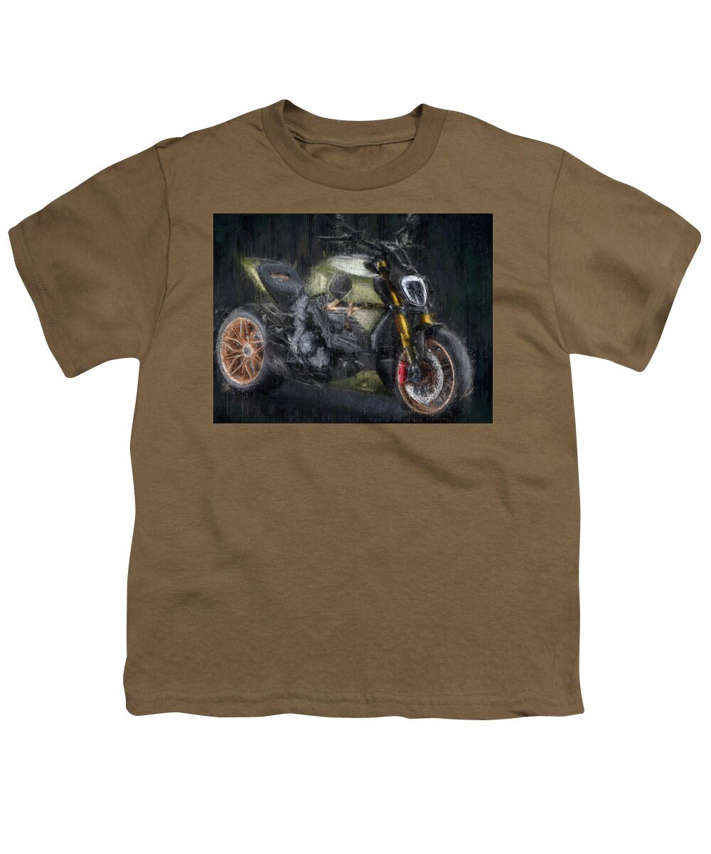 Motorcycle Youth T-Shirt featuring the painting Ducati Diavel 1260 Lamborghini Motorcycle by Vart by Vart Studio