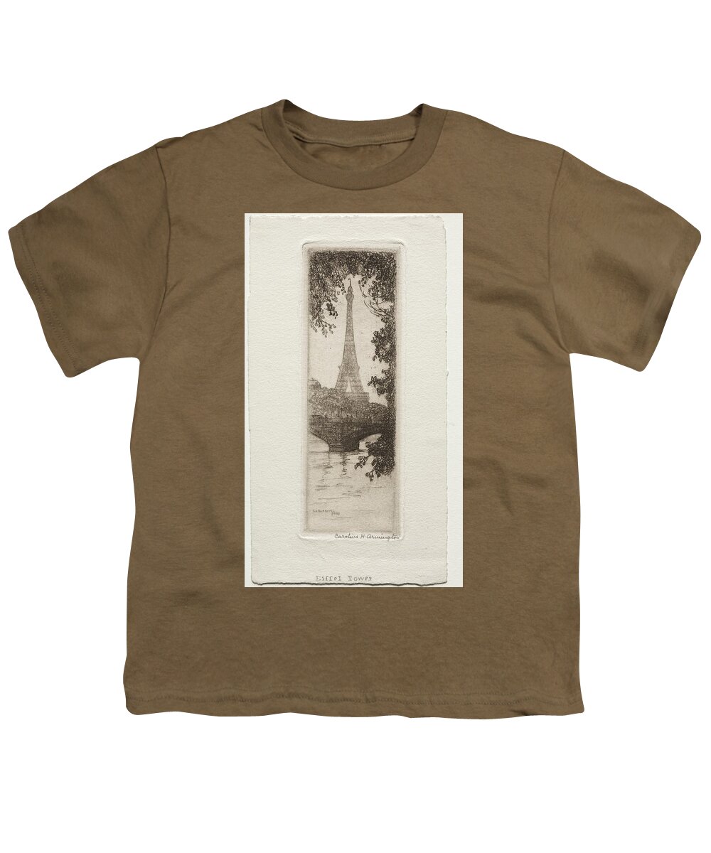 Background Youth T-Shirt featuring the painting Eiffel Tower, Paris 20th century Caroline Helena Armingto by MotionAge Designs