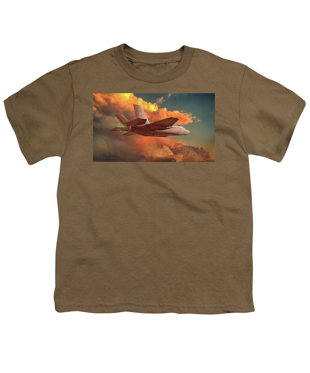 Military Youth T-Shirt featuring the photograph F-35 sunset by James Vaughan