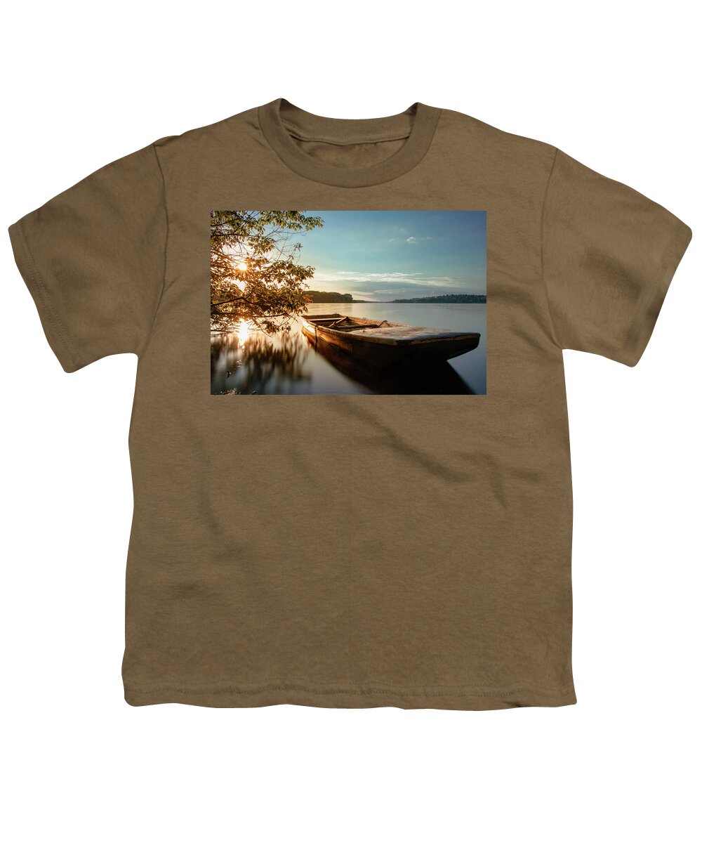 Rowboat Youth T-Shirt featuring the photograph Fairy-tale boat moored on the shore by Vaclav Sonnek